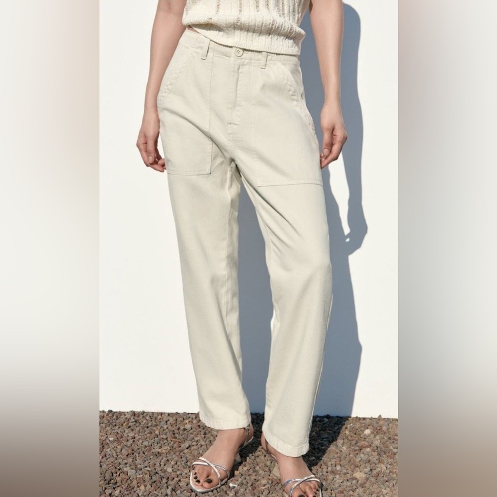 Zara Nwt Cotton Trouser With Pockets, Size S